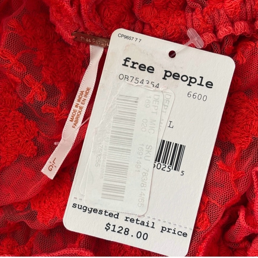 Free People Top Jubilee Floral Embroidered Blouse NWT Red - Picture 4 of 10